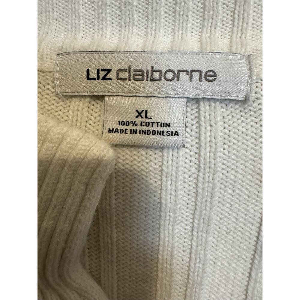 Liz Claiborne Y2K Womens Cable Knit White Pullover Sweater Vintage Old Money XL - Picture 3 of 10